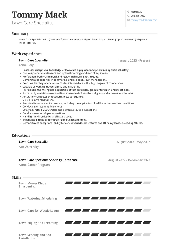 Lawn Care Specialist Resume Examples and Templates