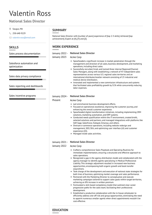 National Sales Director Resume Examples And Templates