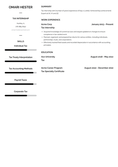 Tax Internship Resume Examples and Templates