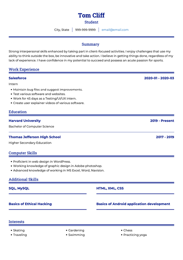 Student CV Examples & Templates | VisualCV