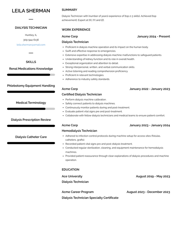 3+ Dialysis Technician Resume Examples And Templates