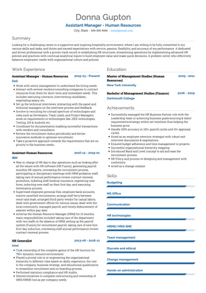 Assistant Manager, Human Resources CV Example and Template
