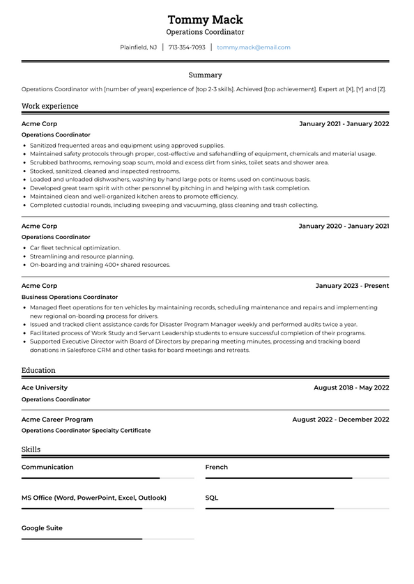 Operations Coordinator Resume Examples And Templates   Operations Coordinator Resume Example Ats 