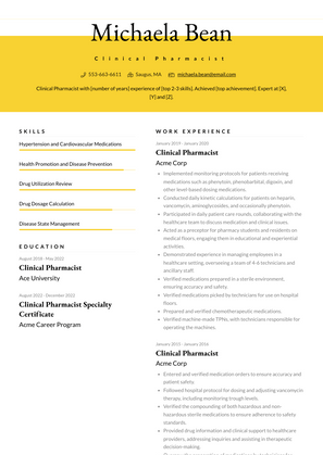Clinical Pharmacist Resume Sample and Template