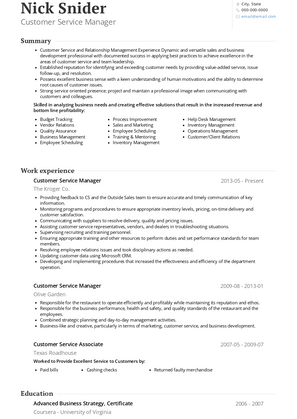 Service Manager Resume Samples and Templates | VisualCV