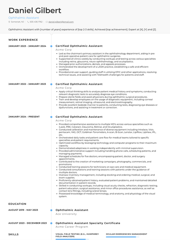 Ophthalmic Assistant Resume Examples and Templates