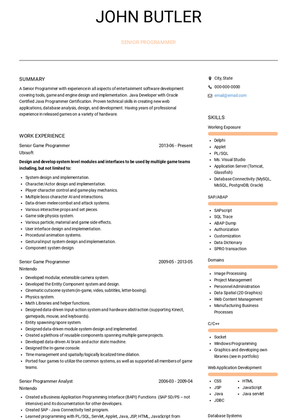 Senior Programmer Resume Samples and Templates | VisualCV