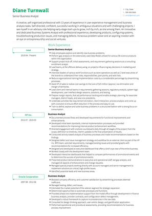 Senior Business Analyst CV Example and Template