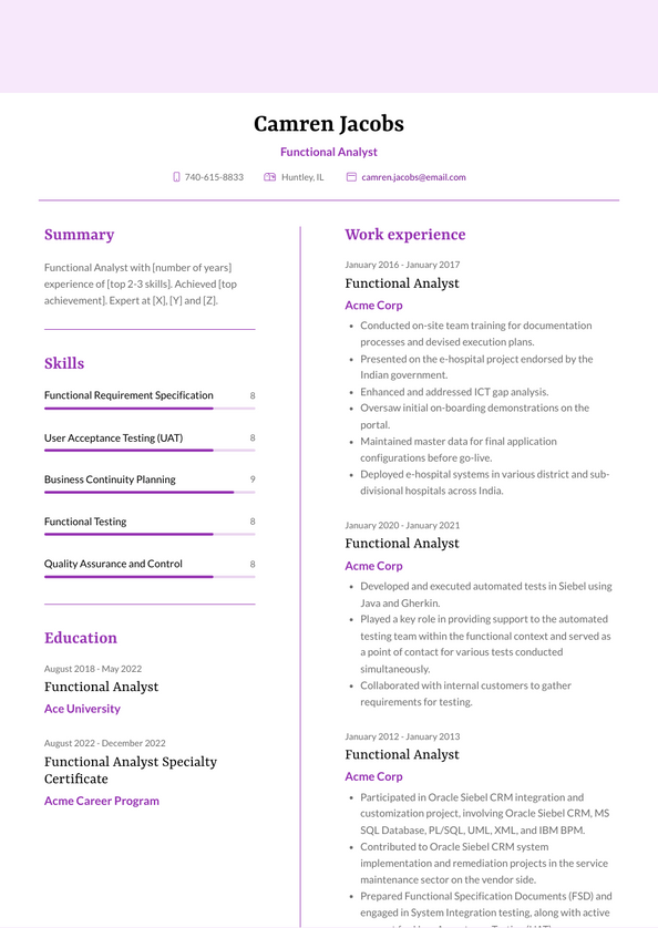 Functional Analyst Resume Examples and Templates