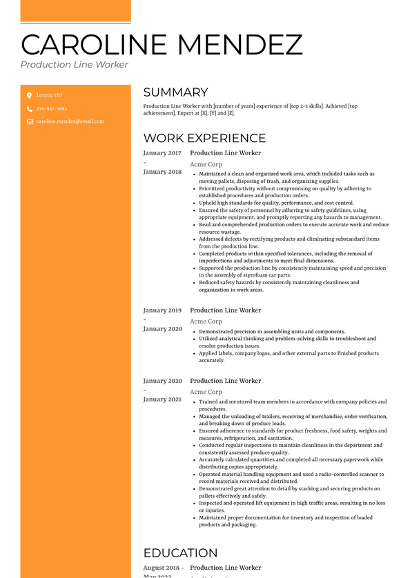 Production Line Worker Resume Examples and Templates