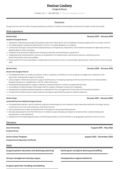 Surgical Nurse Resume Examples and Templates