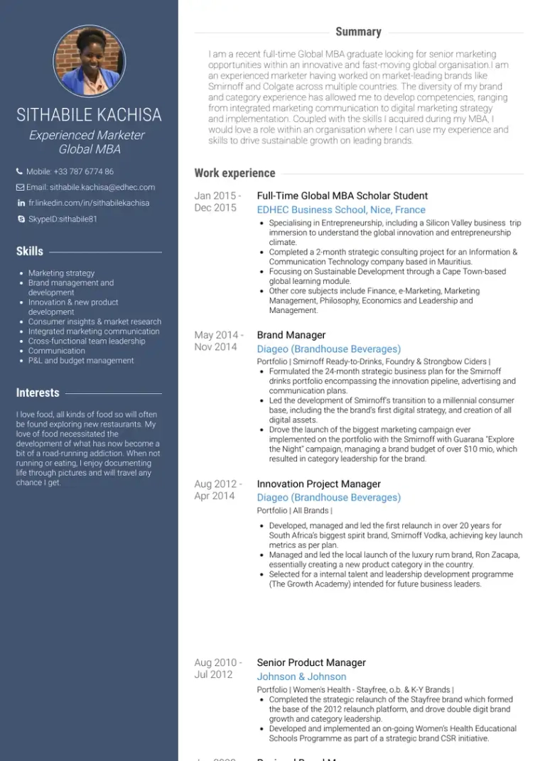 3 MBA Resume Examples And Templates VisualCV