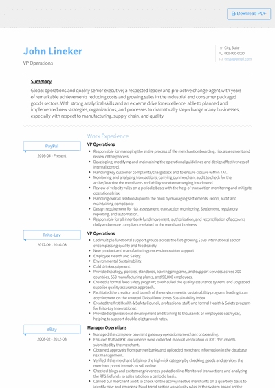 Vp Operations Resume Samples and Templates | VisualCV