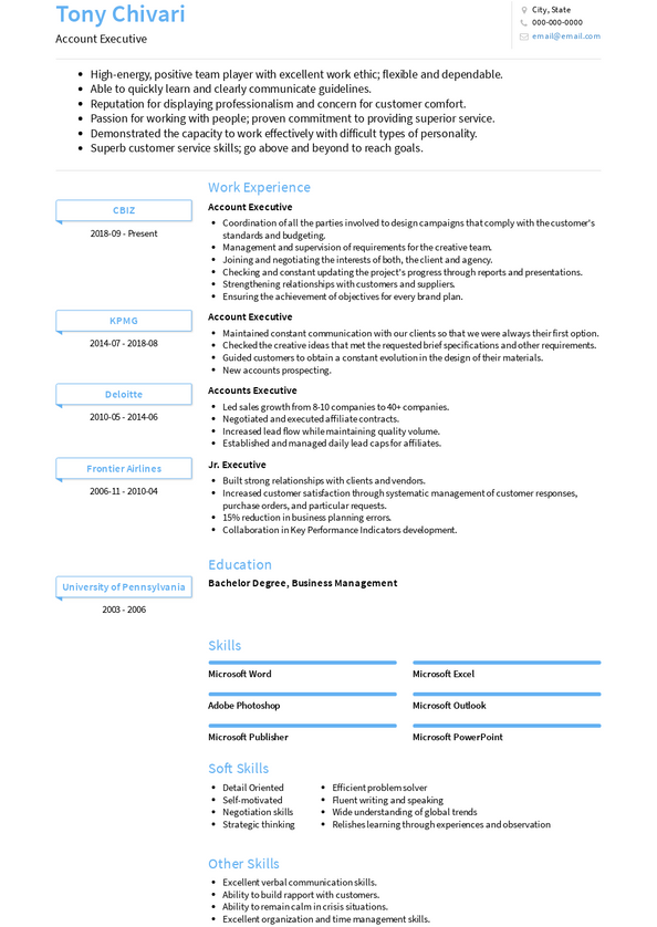 Accounts Executive Resume Samples and Templates | VisualCV