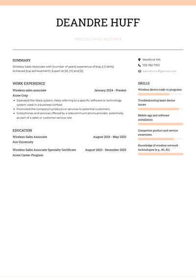 Wireless Sales Associate Resume Examples and Templates