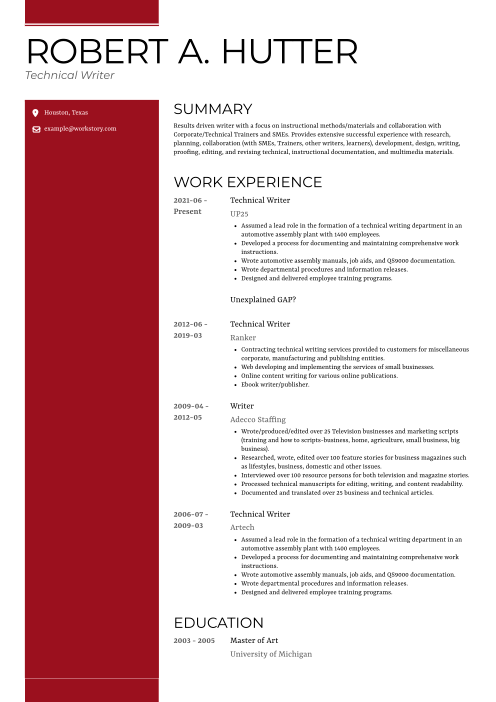 red color resume template gallant