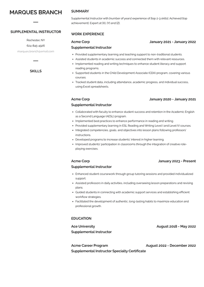 Supplemental Instructor Resume Examples and Templates