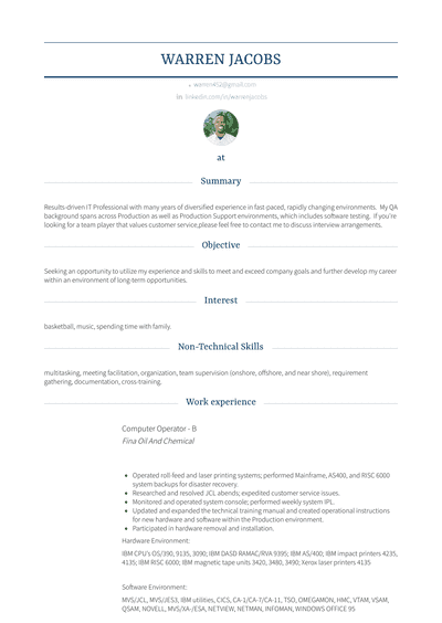 Computer Operator Resume Samples and Templates | VisualCV