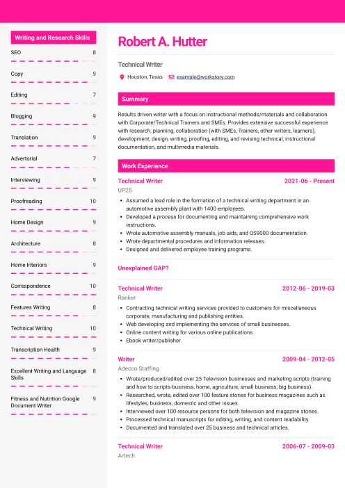 pink color resume template maple