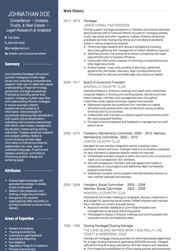 Paralegal CV Examples & Templates | VisualCV