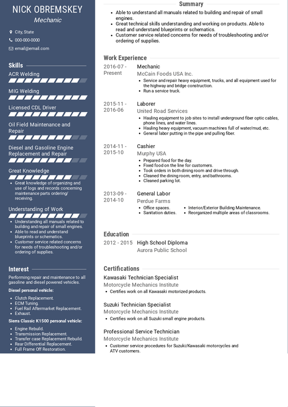 General Labor Resume Samples and Templates | VisualCV