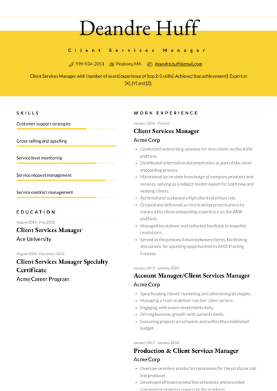 Client Services Manager Resume Examples and Templates