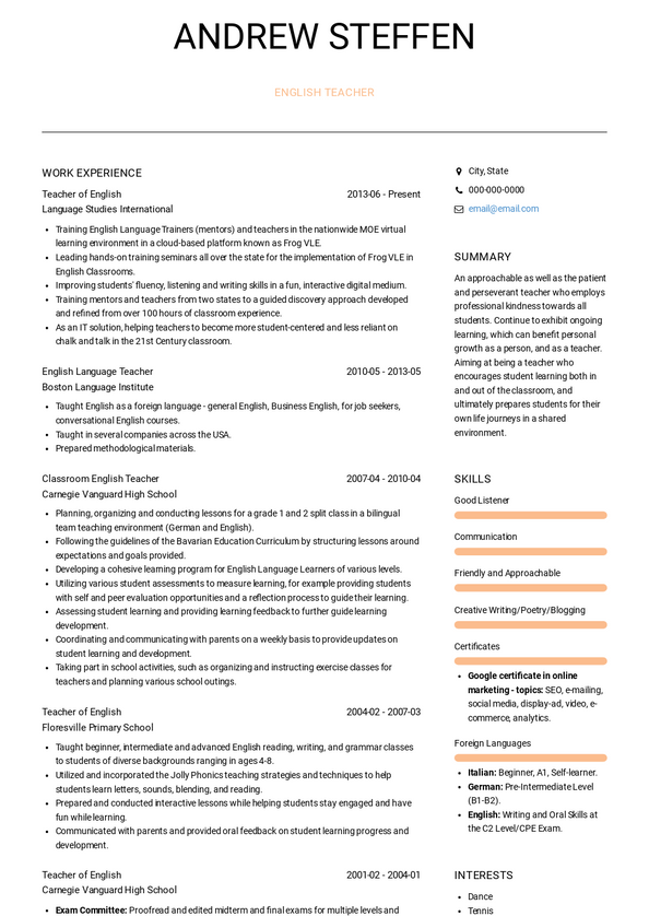 English Teacher Resume Samples and Templates | VisualCV