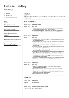 Staff Analyst Resume Sample and Template