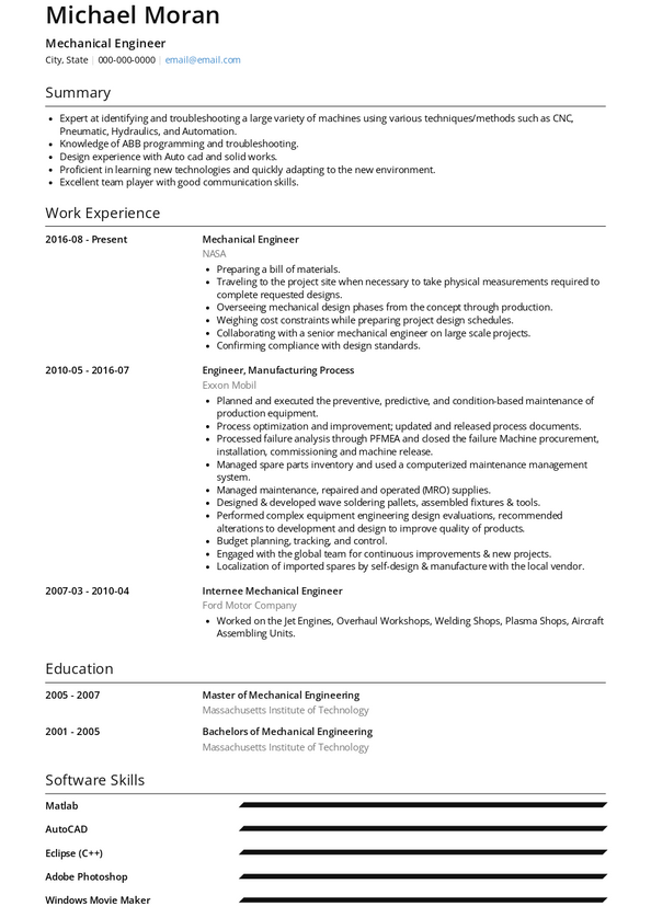 Mechanical Engineer Resume Samples and Templates | VisualCV