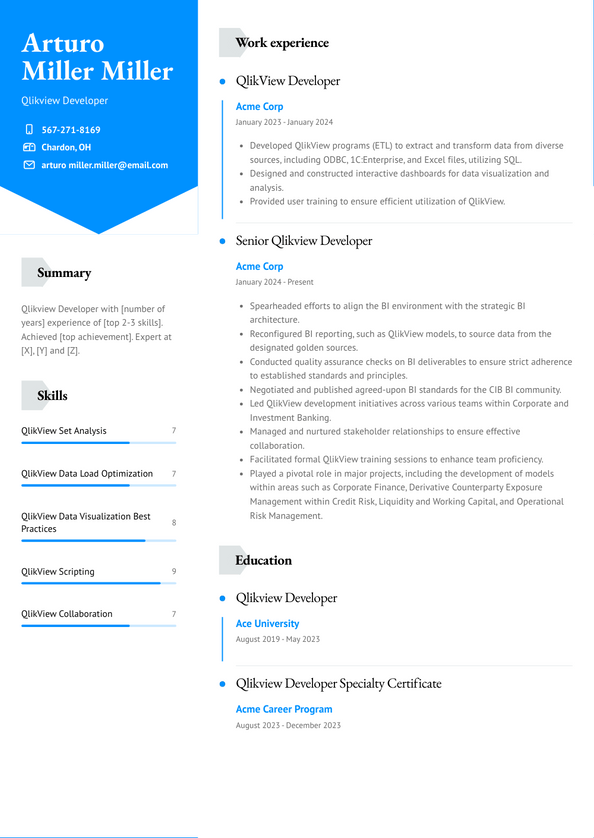 Qlikview Developer Resume Examples and Templates