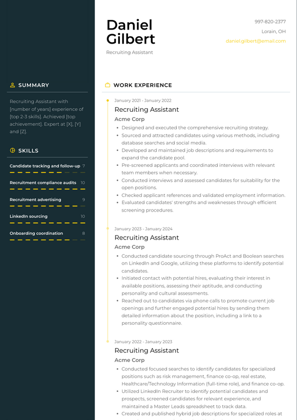 Recruiting Assistant Resume Examples and Templates