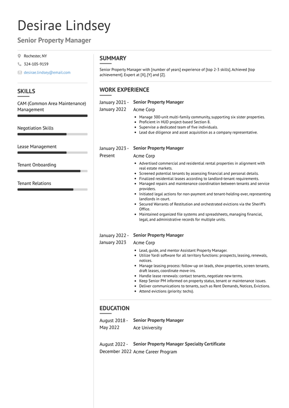 Senior Property Manager Resume Examples and Templates