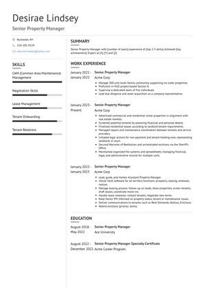 Senior Property Manager Resume Sample and Template