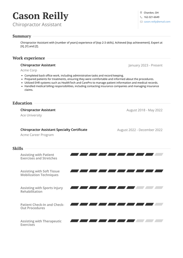 Chiropractor Assistant Resume Examples And Templates   Chiropractor Assistant Resume Example Standard 