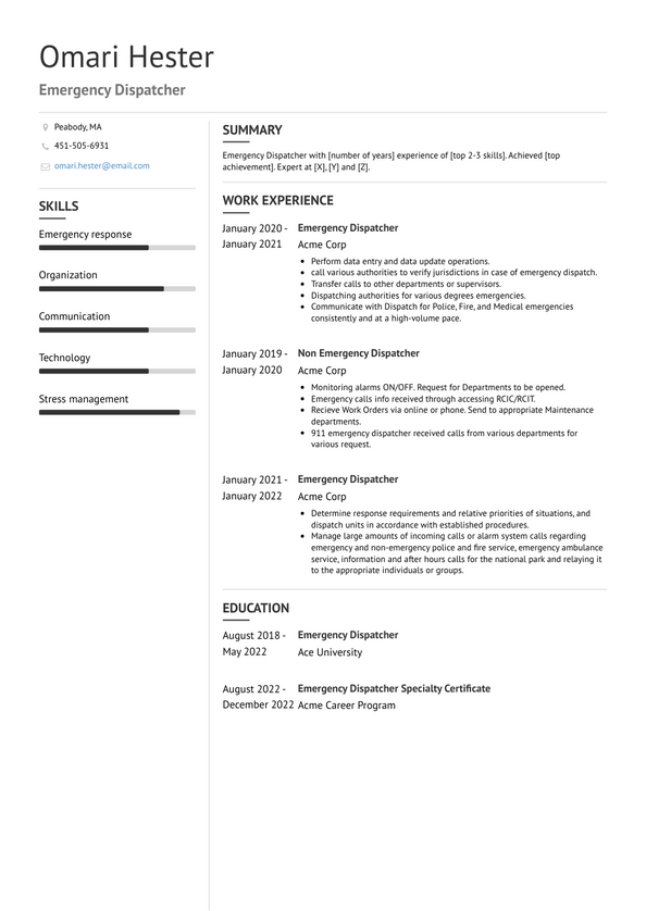 Emergency Dispatcher Resume Examples and Templates