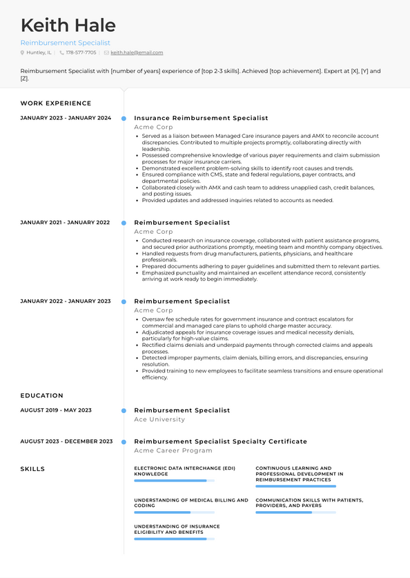 Reimbursement Specialist Resume Examples and Templates