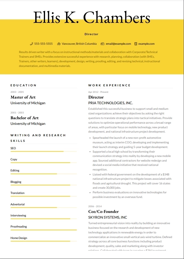 executive cv template for austria