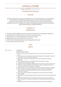 Housekeeping Resume Sample and Template