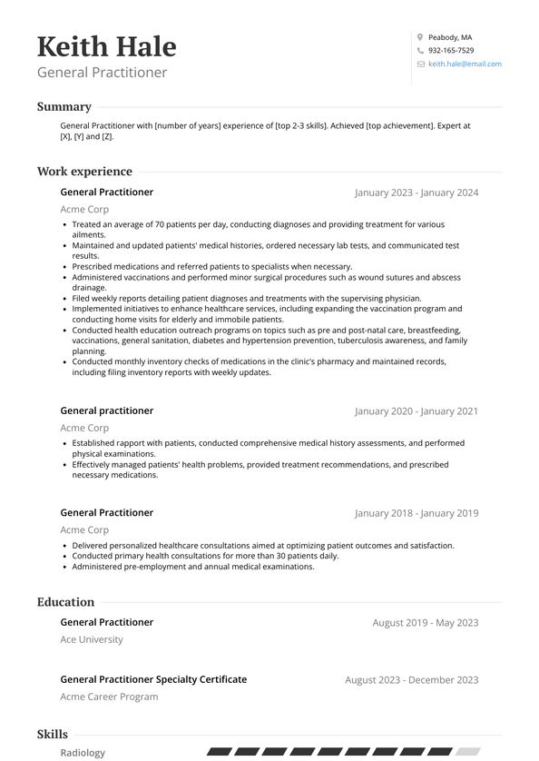 General Practitioner Resume Examples And Templates 7853