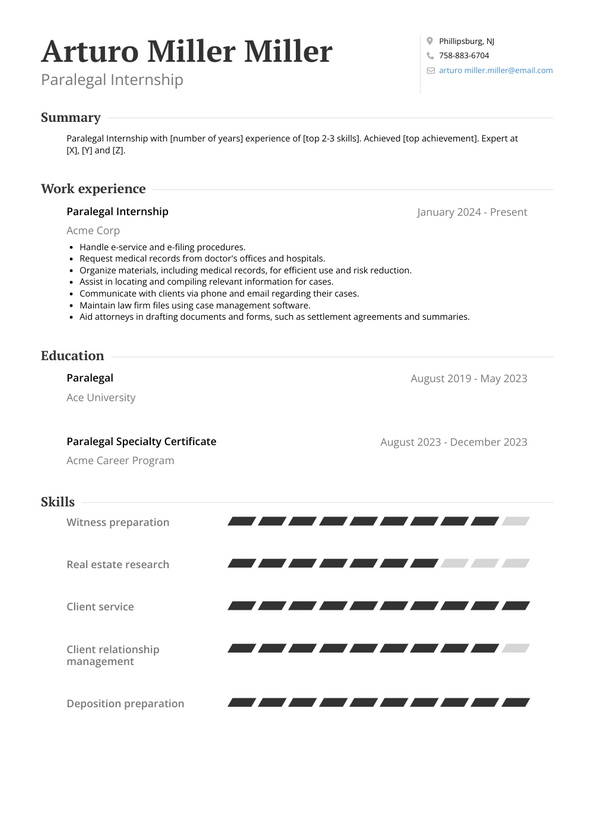 Paralegal Internship Resume Examples and Templates