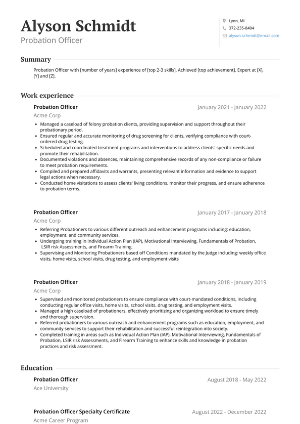 Probation Officer Resume Examples and Templates