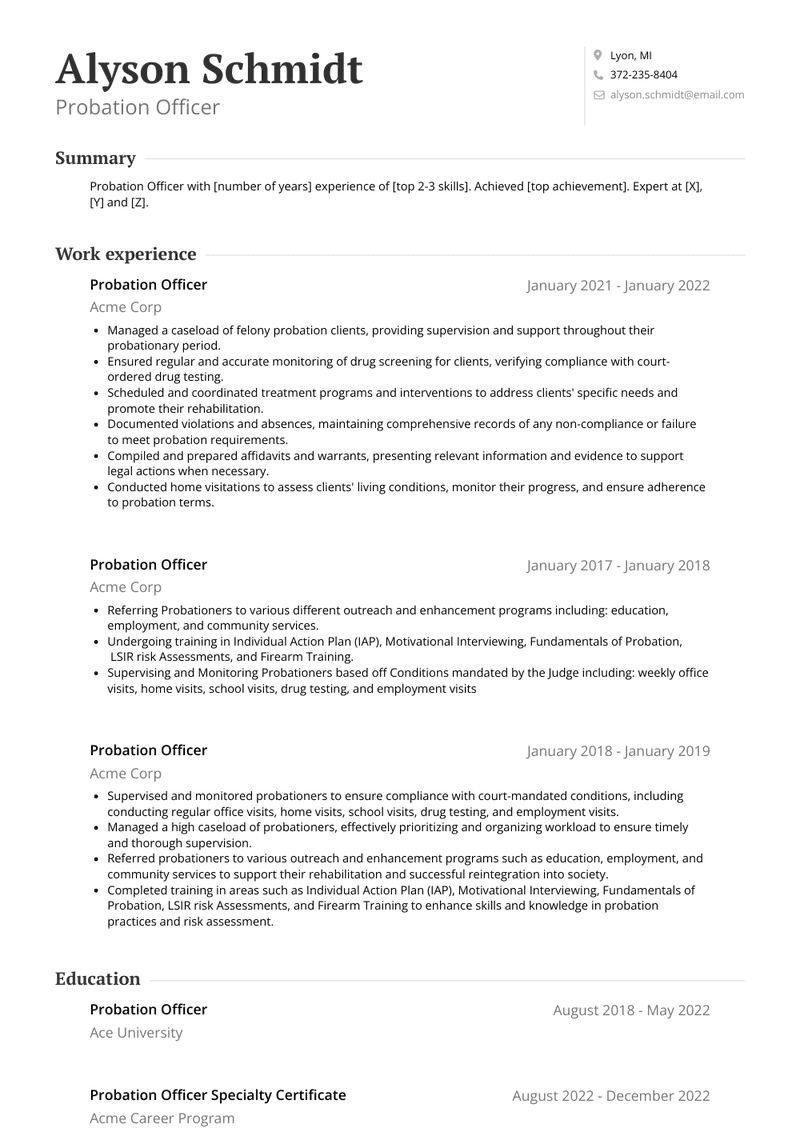 Probation Officer Resume Sample and Template