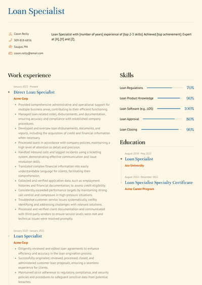 Loan Specialist Resume Examples and Templates