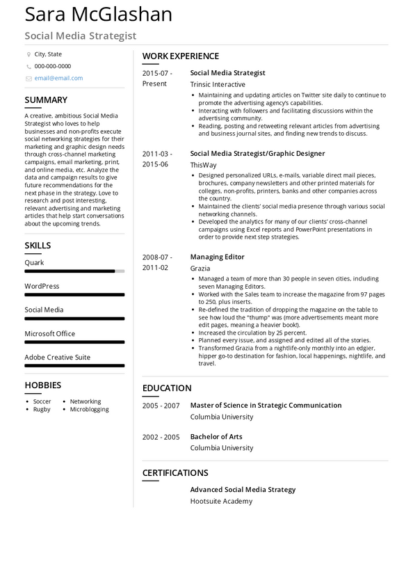 Social Media Strategist Resume Samples And Templates 