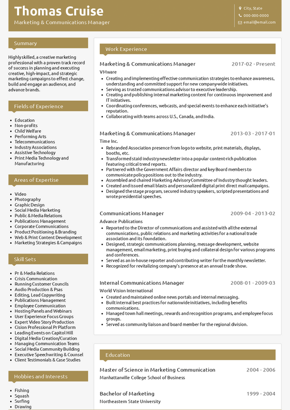 Communications Manager Resume Samples and Templates | VisualCV