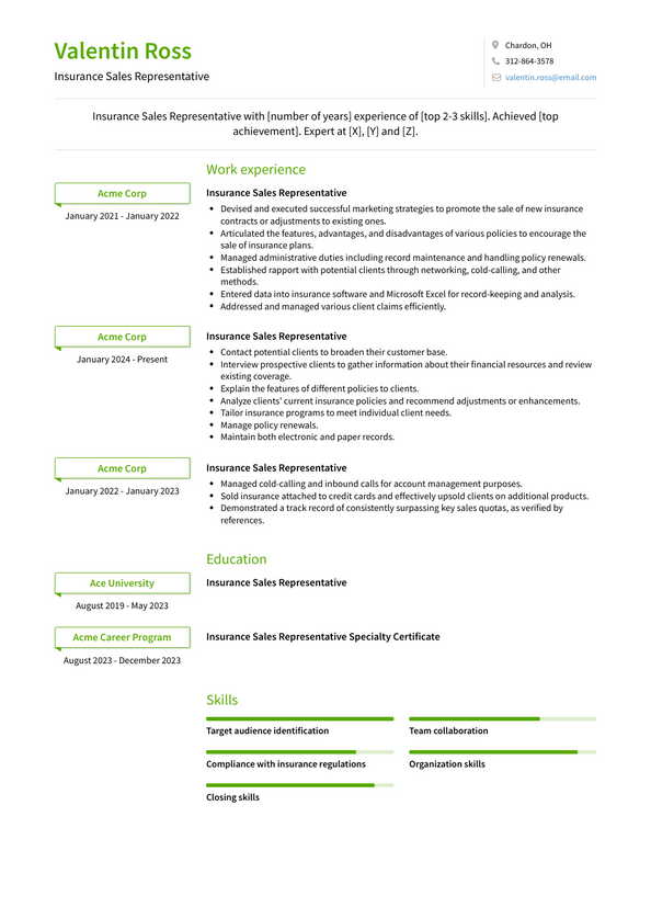 Insurance Sales Representative Resume Examples And Templates 4645