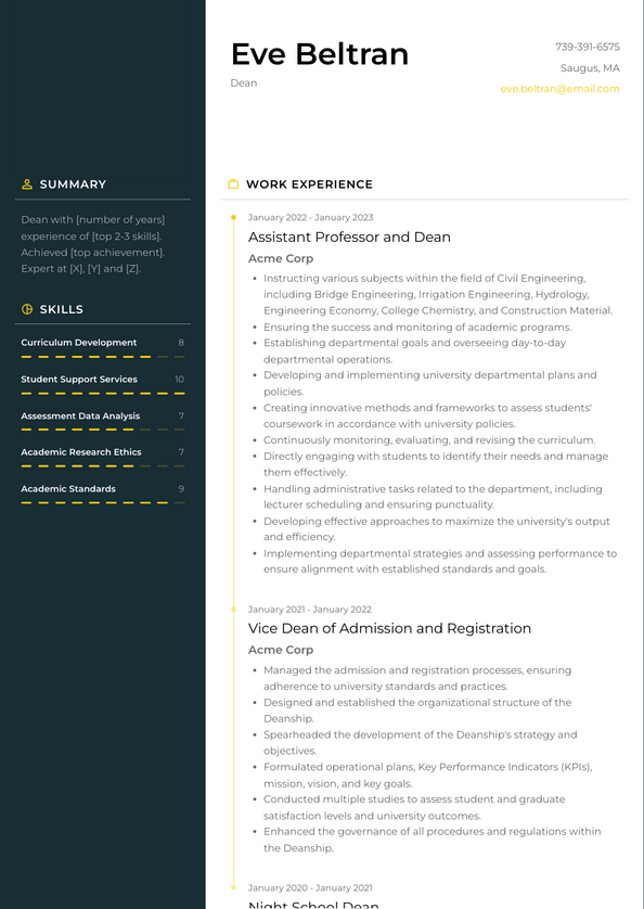 Dean Resume Examples and Templates