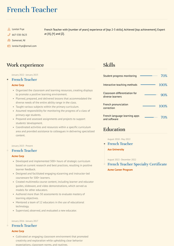French Teacher Resume Examples and Templates