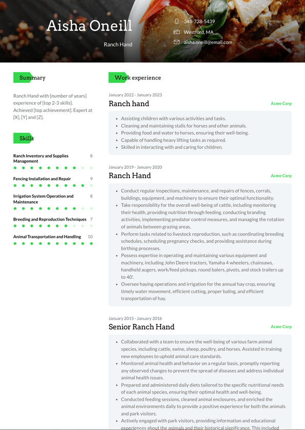 Ranch Hand Resume Examples And Templates