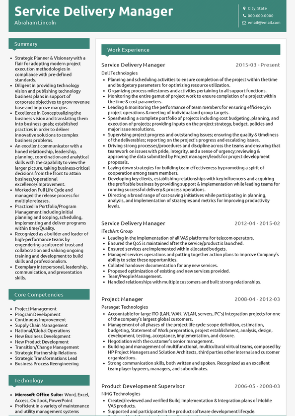 Service Delivery Manager Resume Samples And Templates VisualCV